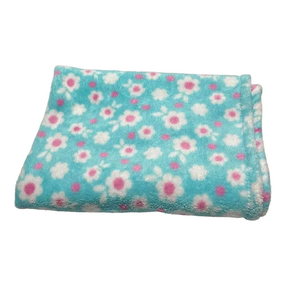 Baby Gear Blue White Pink Floral Baby Blanket Plush Fleece Girl Flowers